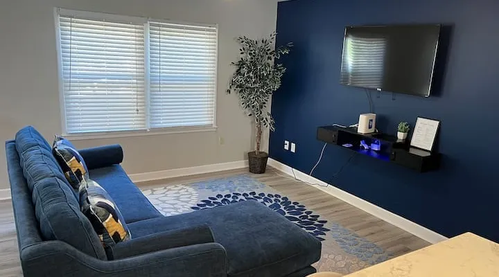 A quiet living room in the shared home